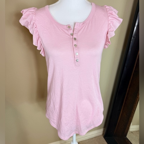 Chaser Tops - NWT Chaser Light Pink Ruffle Sleeve Blouse size medium